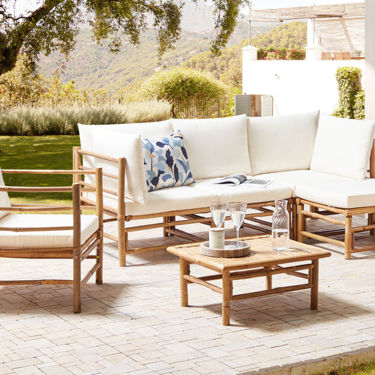 Outdoor Modular Corner Sofa Off White Cushions 4 Seater