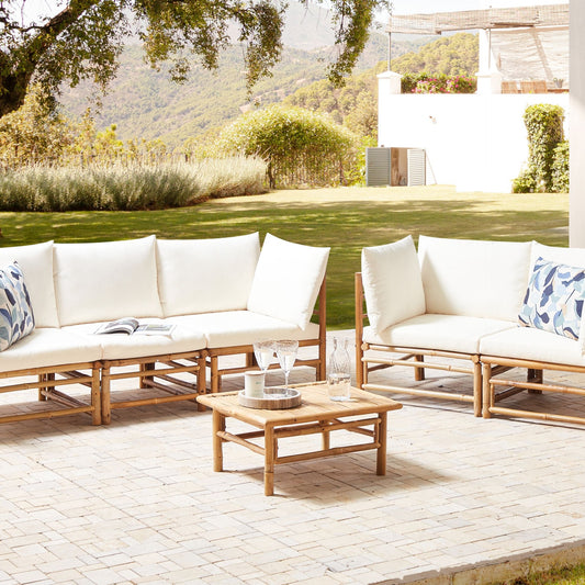 Garden Modular Sofa Set Off White Bamboo Cushions 3 Seater