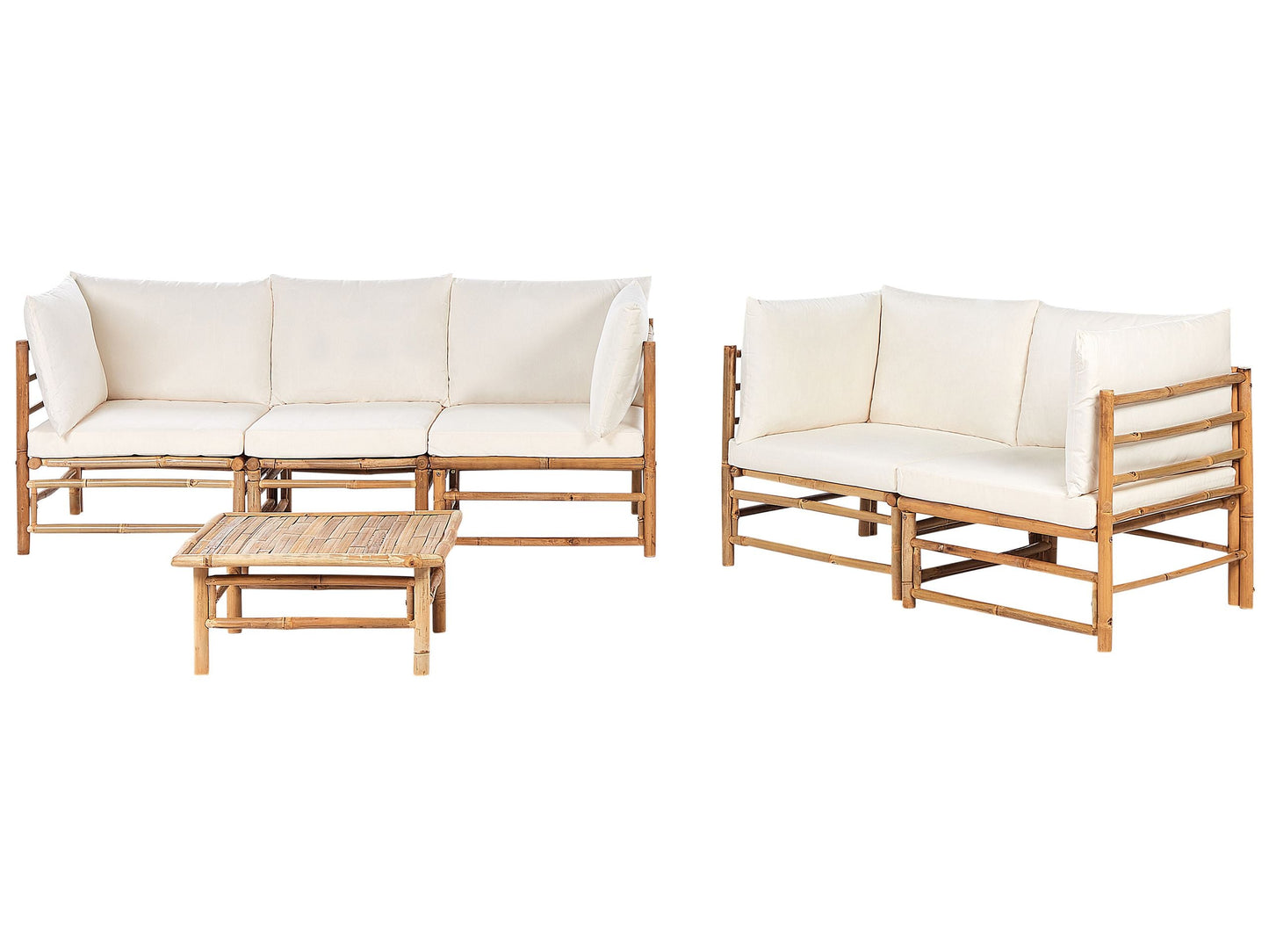 Garden Modular Sofa Set Off White Bamboo Cushions 3 Seater