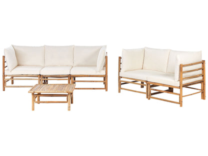 Garden Modular Sofa Set Off White Bamboo Cushions 3 Seater