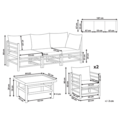 Garden Luxe Outdoor Modular Sofa Set Off White Bamboo Cushions