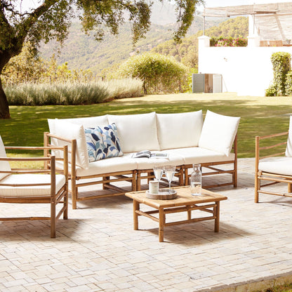 Garden Luxe Outdoor Modular Sofa Set Off White Bamboo Cushions
