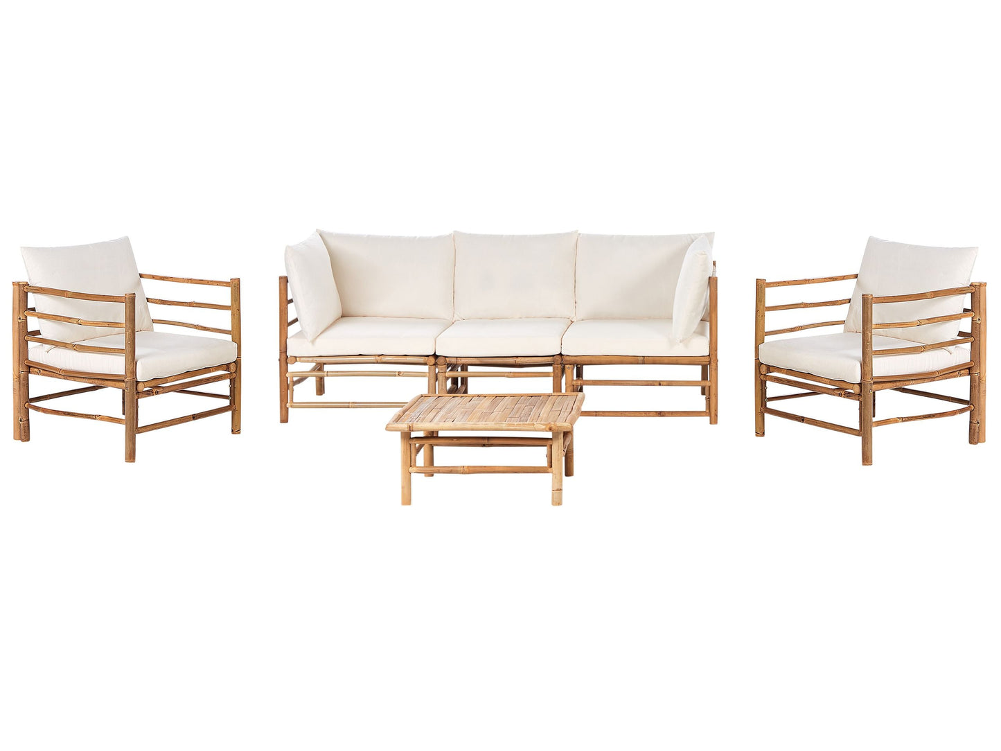 Garden Luxe Outdoor Modular Sofa Set Off White Bamboo Cushions