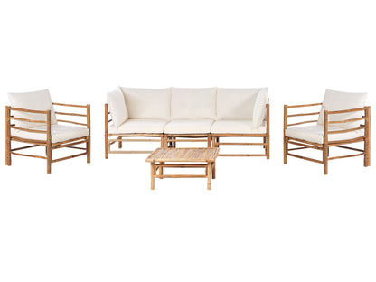 Garden Luxe Outdoor Modular Sofa Set Off White Bamboo Cushions