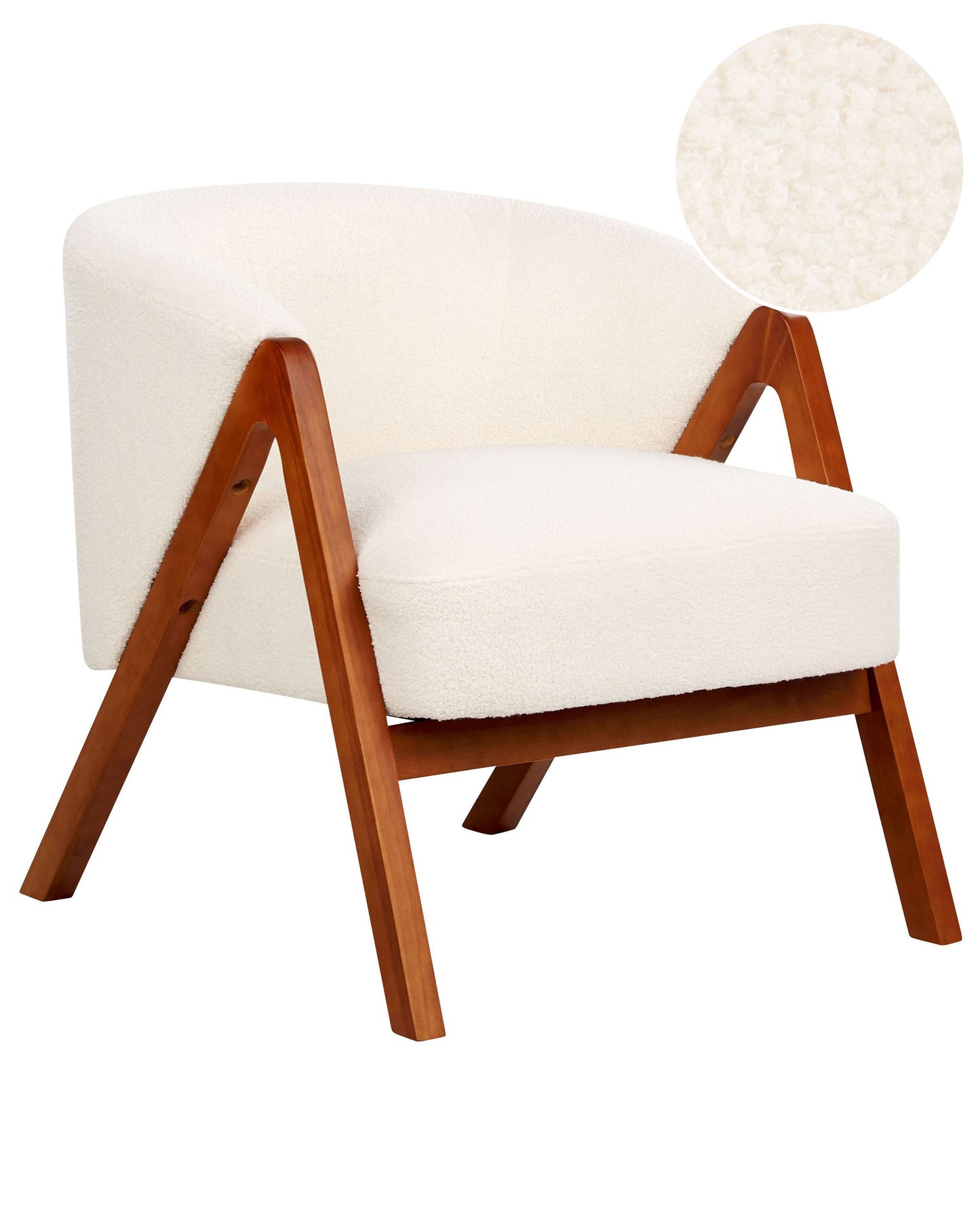 Armchair Off White Boucle Upholstered Wooden Legs