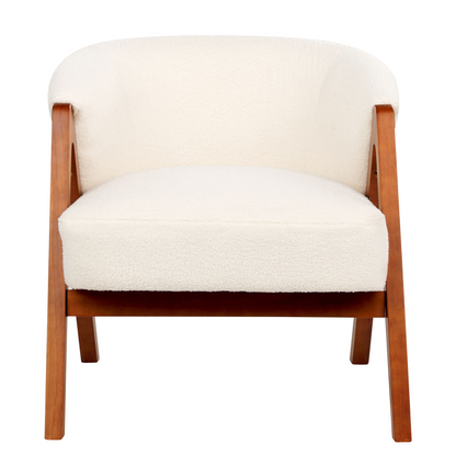 Armchair Off White Boucle Upholstered Wooden Legs
