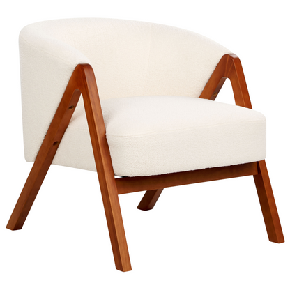 Armchair Off White Boucle Upholstered Wooden Legs