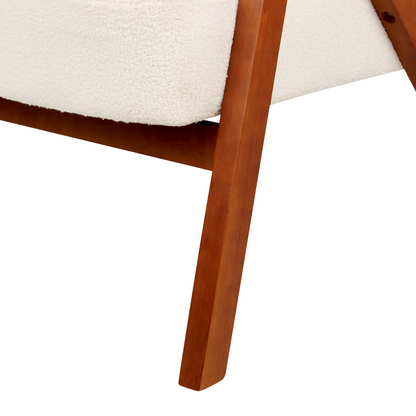 Armchair Off White Boucle Upholstered Wooden Legs