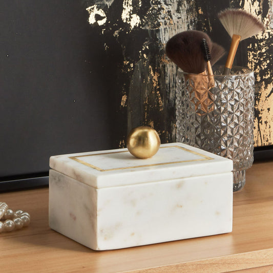 White Marble Decorative Box 10 x 7 x 15cm Gold Trim
