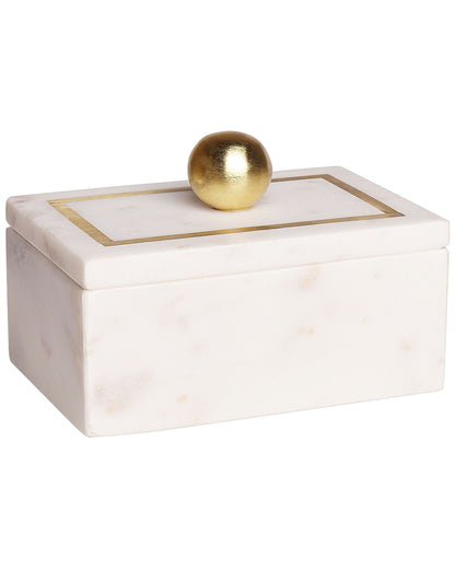 White Marble Decorative Box 10 x 7 x 15cm Gold Trim