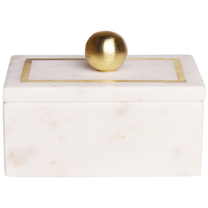 White Marble Decorative Box 10 x 7 x 15cm Gold Trim
