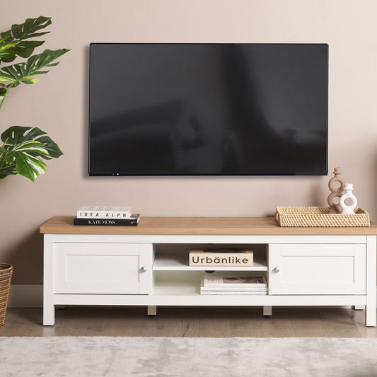 NordicLine TV Stand White And Light Brown MDF 140 cm With Cable Hole