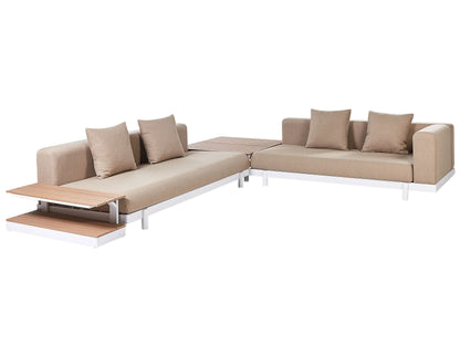 Outdoor 5 Seater Sofa Set With Coffee Tables Beige Polyester Cushions Modern Garden Furniture