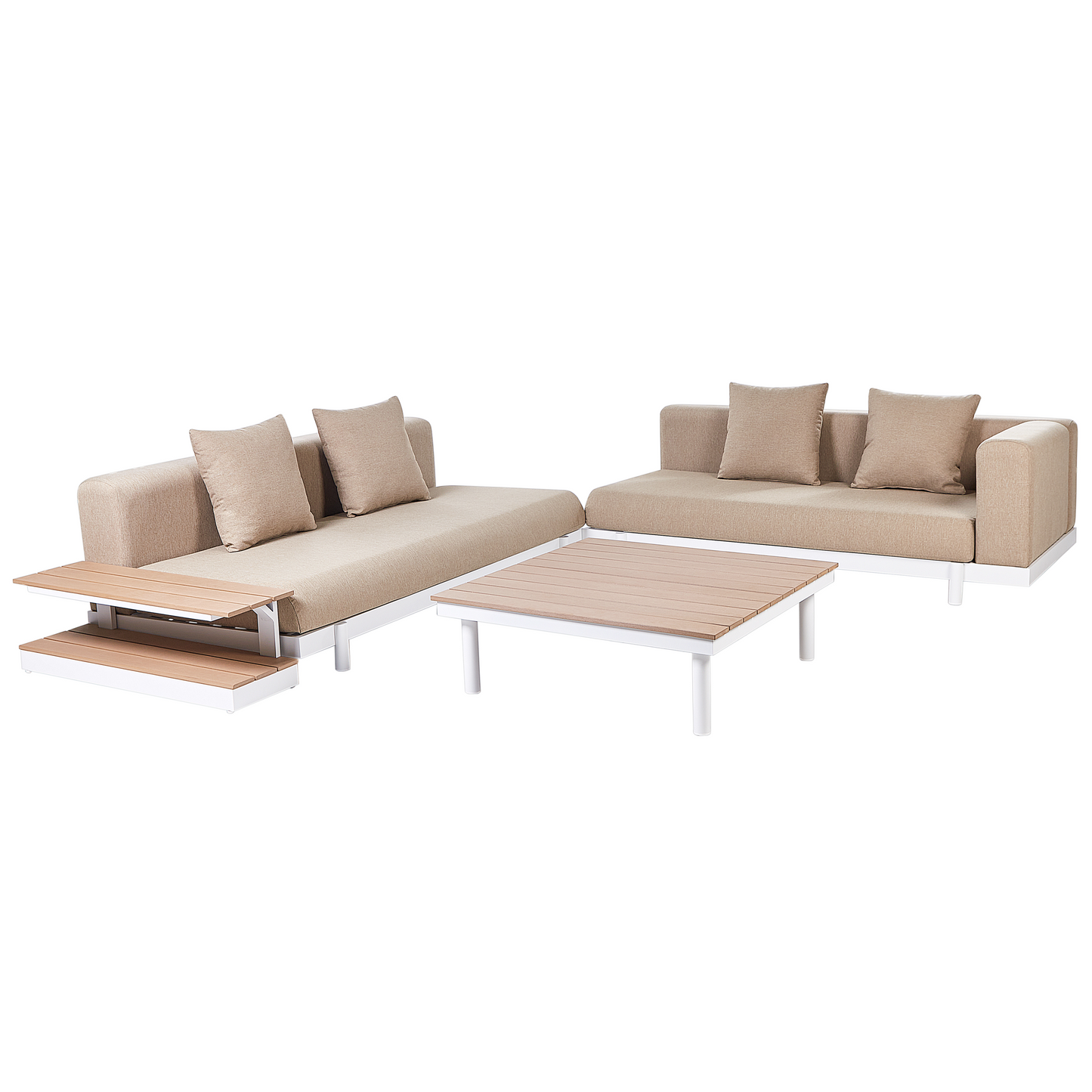 Outdoor 5 Seater Sofa Set With Coffee Tables Beige Polyester Cushions Modern Garden Furniture