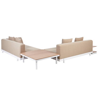 Outdoor 5 Seater Sofa Set With Coffee Tables Beige Polyester Cushions Modern Garden Furniture
