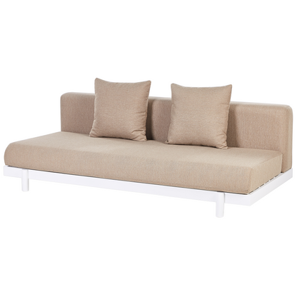 Outdoor 5 Seater Sofa Set With Coffee Tables Beige Polyester Cushions Modern Garden Furniture