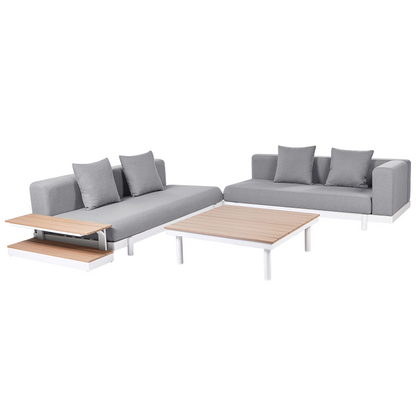 5 Seater Outdoor Sofa Set With Coffee Tables Grey Fabric