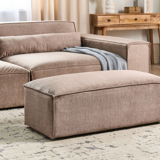 Ottoman Brown Fabric Upholstered Footstool Minimalist Footrest Thick Foam Cushion