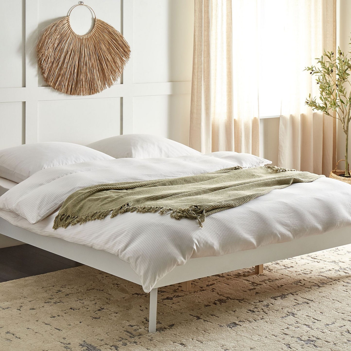 EU Super King White MDF Bed Frame Slatted Minimalist Scandinavian
