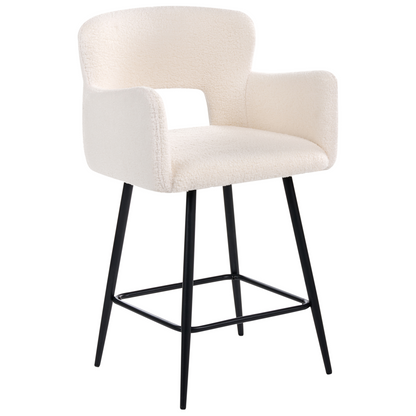 Off-White Boucle Bar Chairs 2 Cut-Out Backrest Armrests