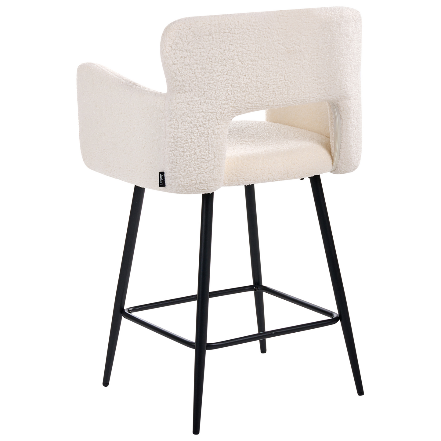 Off-White Boucle Bar Chairs 2 Cut-Out Backrest Armrests