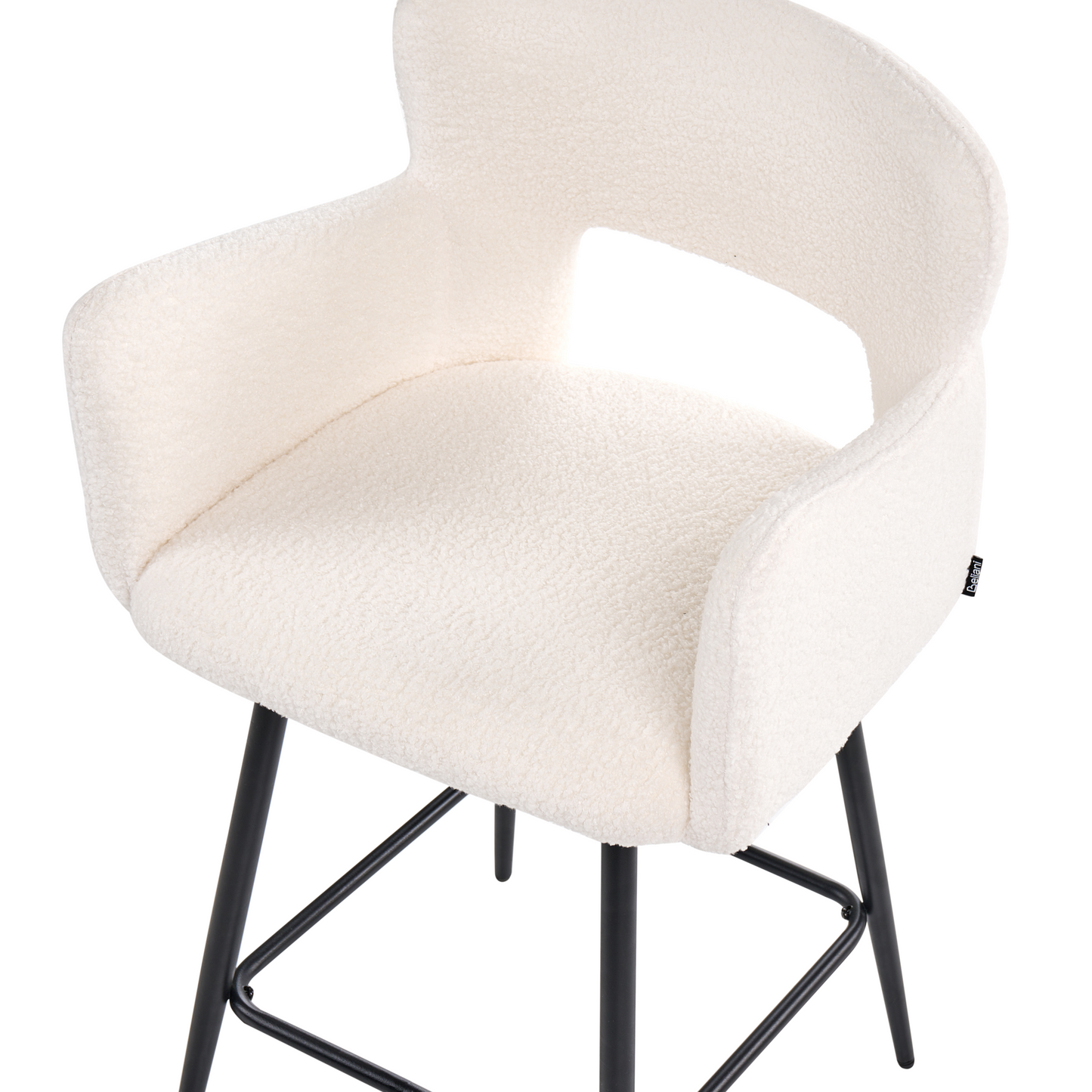 Off-White Boucle Bar Chairs 2 Cut-Out Backrest Armrests