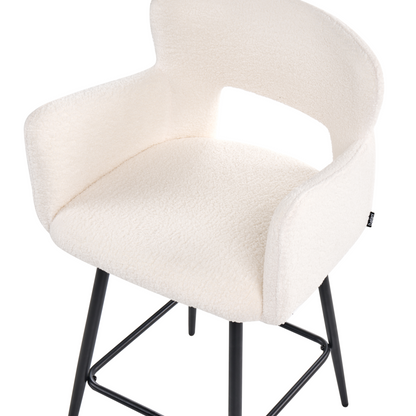 Off-White Boucle Bar Chairs 2 Cut-Out Backrest Armrests