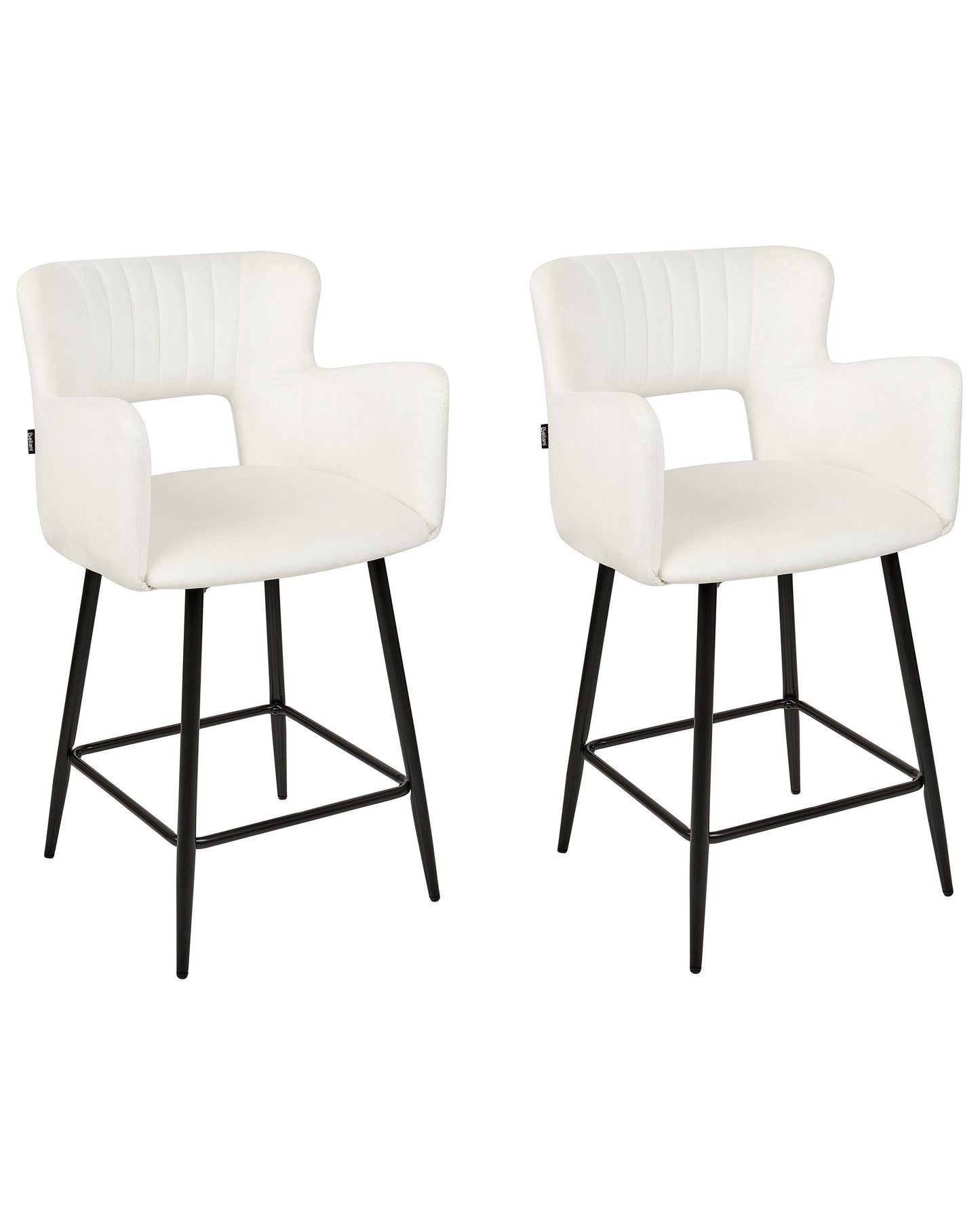 Velvet Bar Chairs Set Of 2 White Armrests Metal Legs