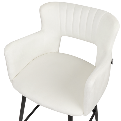 Velvet Bar Chairs Set Of 2 White Armrests Metal Legs