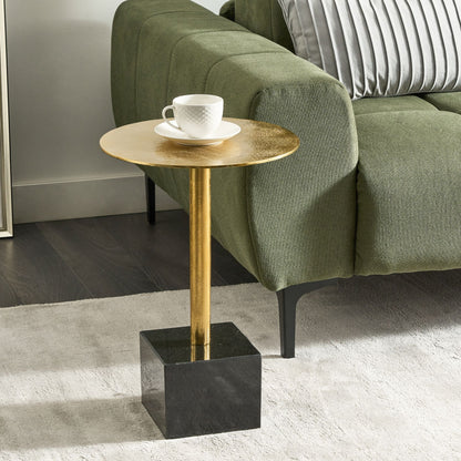 Gold Round Metal Side Table With Black Marble Base 30cm