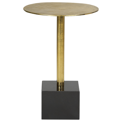 Gold Round Metal Side Table With Black Marble Base 30cm