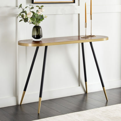 NovaLine Console Table Dark Ash Wood With Gold Base 120 x 41 cm For Living Room Hallway