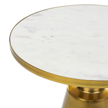 Side Table White Marble Top Gold Metal Base 35cm Round
