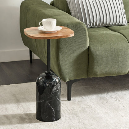 Conte Living Round Side Table Acacia Wood Top Black Metal Base 30cm
