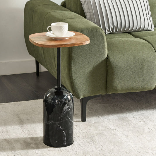 Conte Living Round Side Table Acacia Wood Top Black Metal Base 30cm