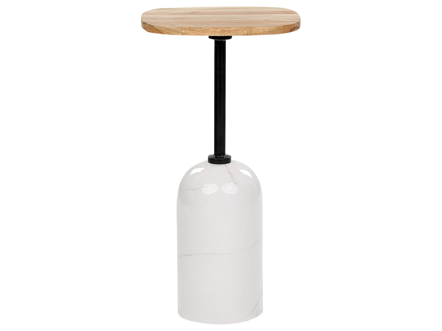 Conte Living Side Table Geometric Shape Round Top In Acacia Wood With White Metal Marble Effect Base Modern Table 30cm
