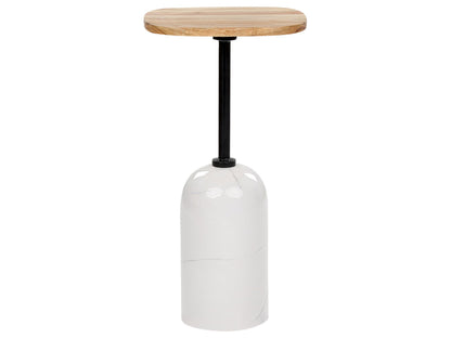 Conte Living Side Table Geometric Shape Round Top In Acacia Wood With White Metal Marble Effect Base Modern Table 30cm