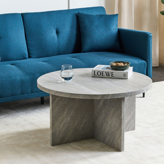 Nova Grey MDF Stone Veneer Coffee Table 80 Cm Classic Modern