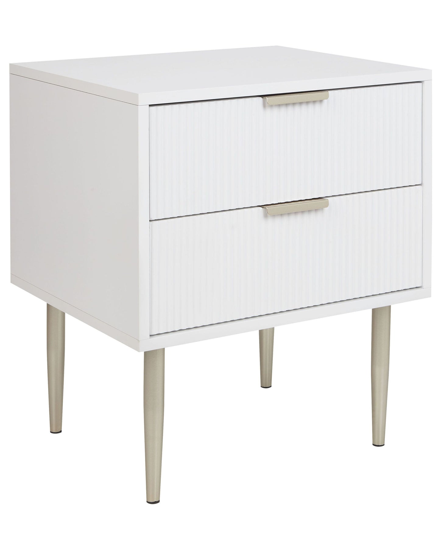 NordicNest Bedside Table White MDF Two Drawer Metal Legs