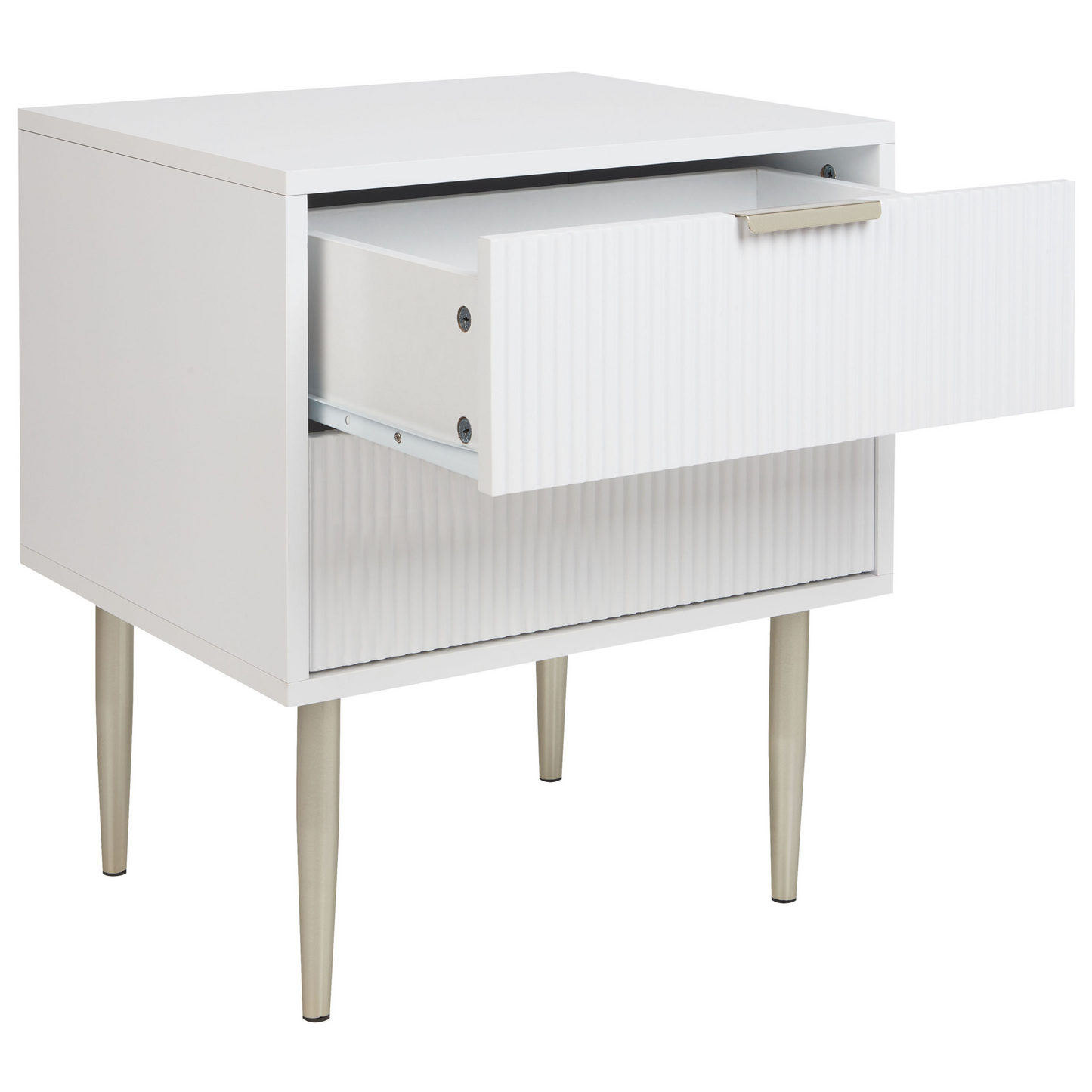 NordicNest Bedside Table White MDF Two Drawer Metal Legs