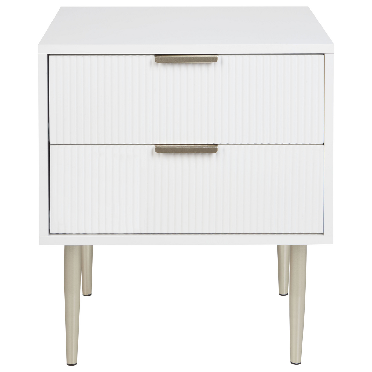 NordicNest Bedside Table White MDF Two Drawer Metal Legs