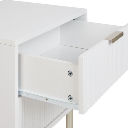 NordicNest Bedside Table White MDF Two Drawer Metal Legs