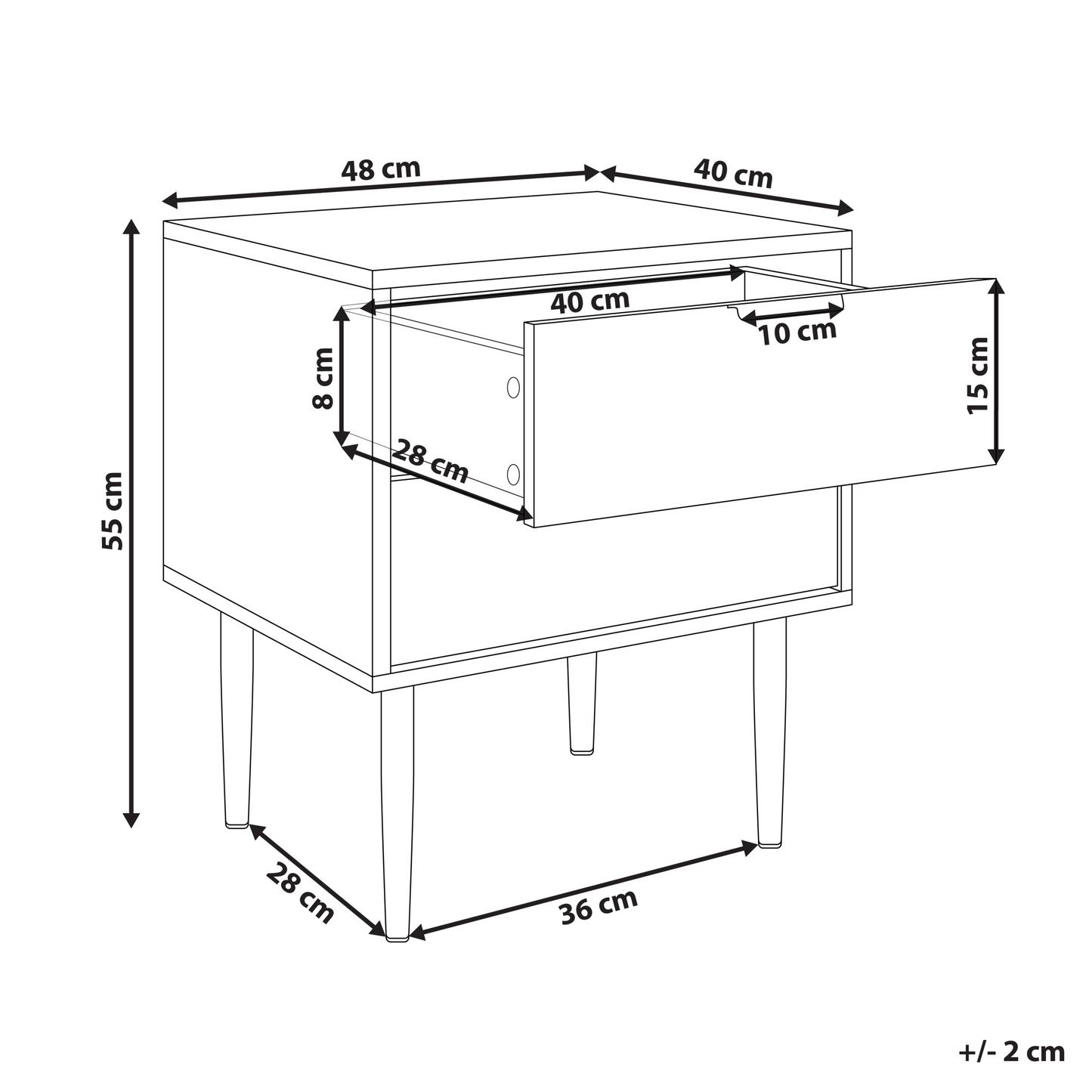 NordicNest Bedside Table White MDF Two Drawer Metal Legs