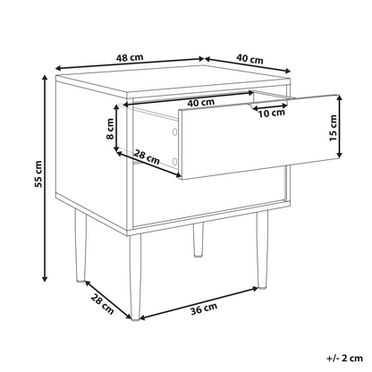 NordicNest Bedside Table White MDF Two Drawer Metal Legs
