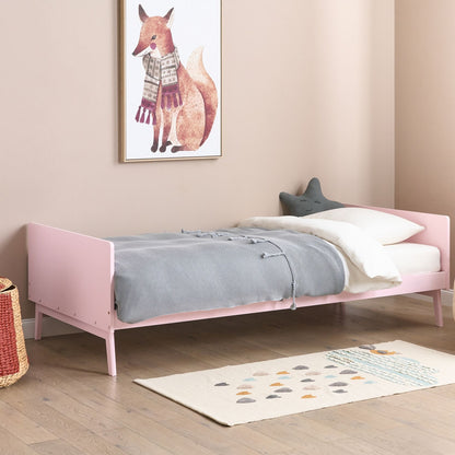 Pastel Pink Pine Wood Single Bed Frame 90 x 200cm Slatted Base Scandinavian