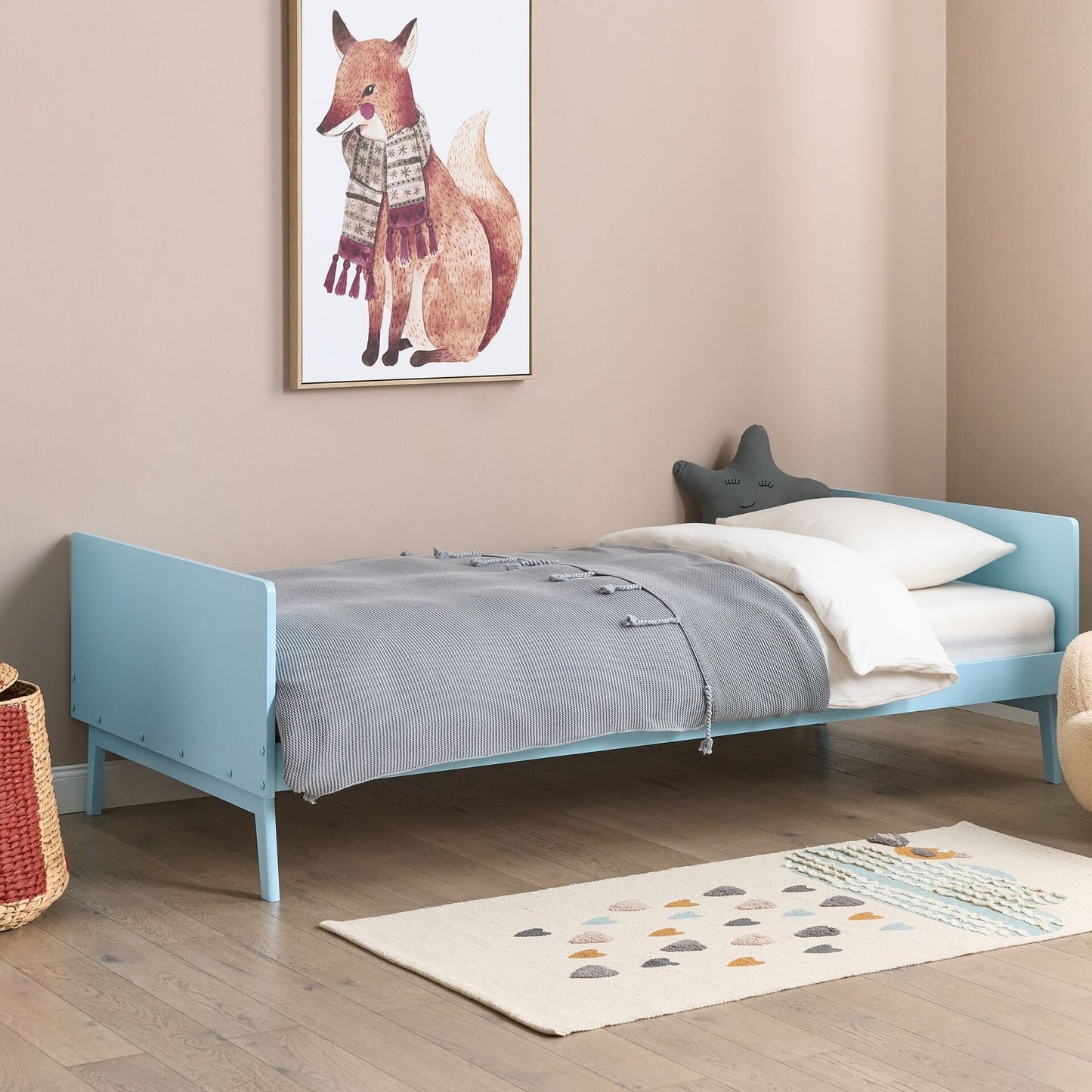 Light Blue Pine Single Bed Frame 90 x 200 Slatted