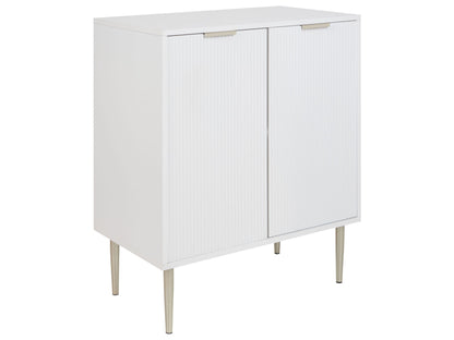 NordicNest White MDF Sideboard With 2 Doors And 2 Storage Shelves Metal Legs Fluted Doors Modern Bedroom