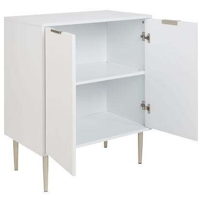 NordicNest White MDF Sideboard With 2 Doors And 2 Storage Shelves Metal Legs Fluted Doors Modern Bedroom
