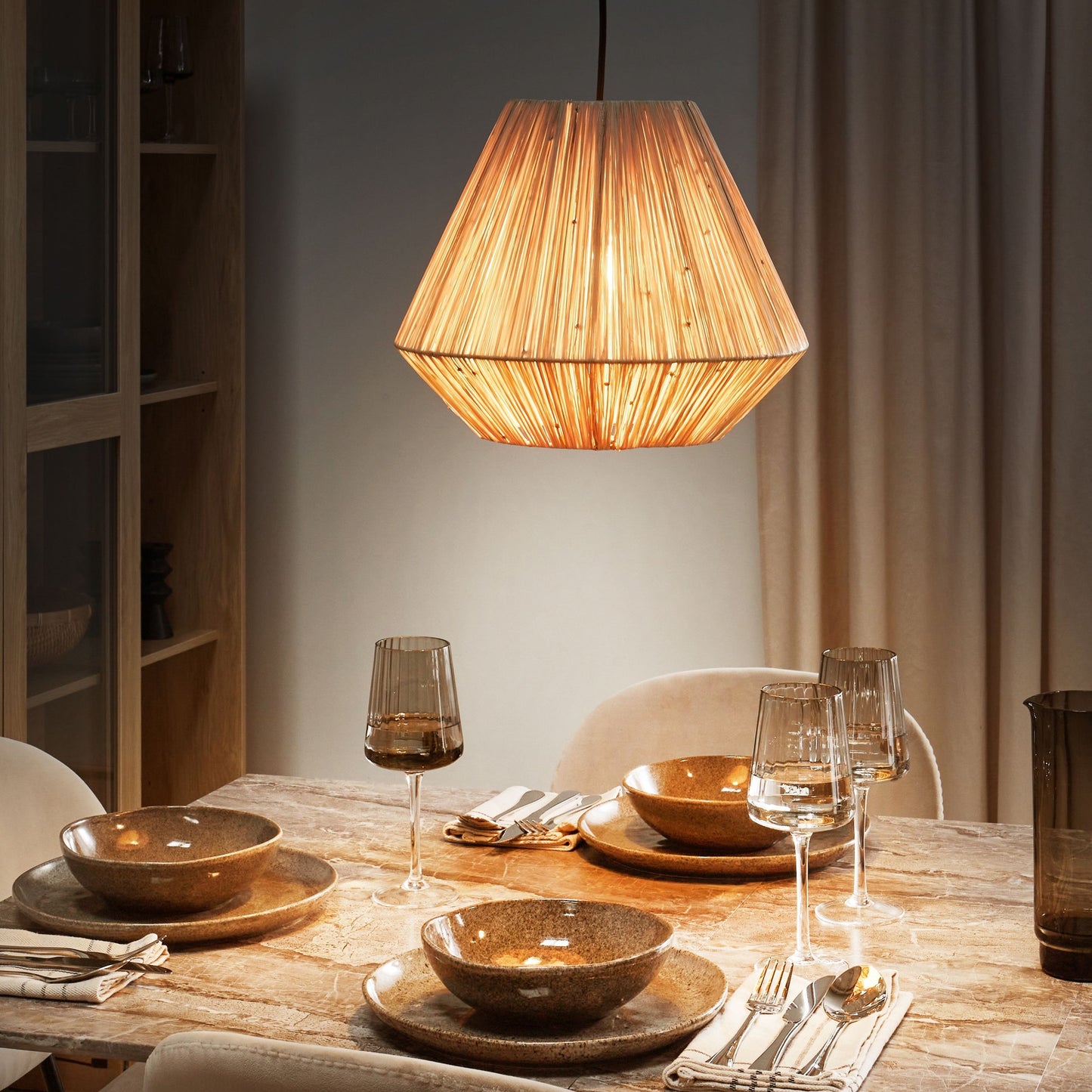 Pendant Lamp Natural Straw Shade Black Iron Base