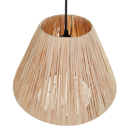 Pendant Lamp Natural Straw Shade Black Iron Base